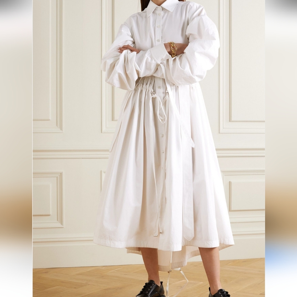 NWT$3195 ALEXANDER MCQUEEN Parka Balloon Puff Sleeve Poplin Midi Shirt Dress 40